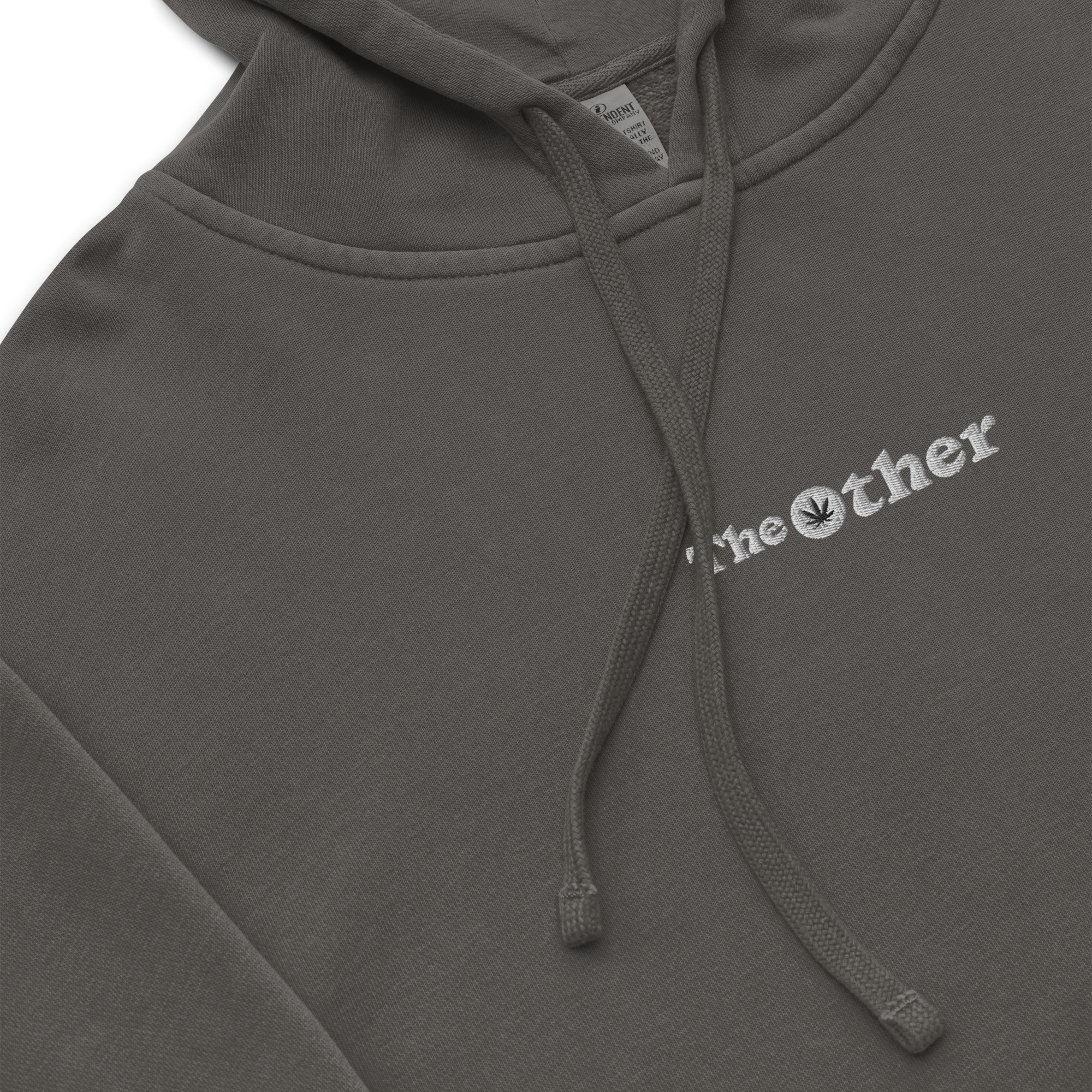 Pigment-dyed black hoodie featuring The Other logo