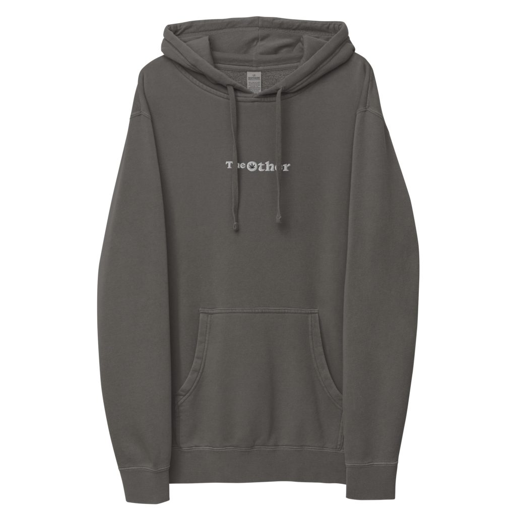 Pigment-dyed black hoodie featuring The Other logo